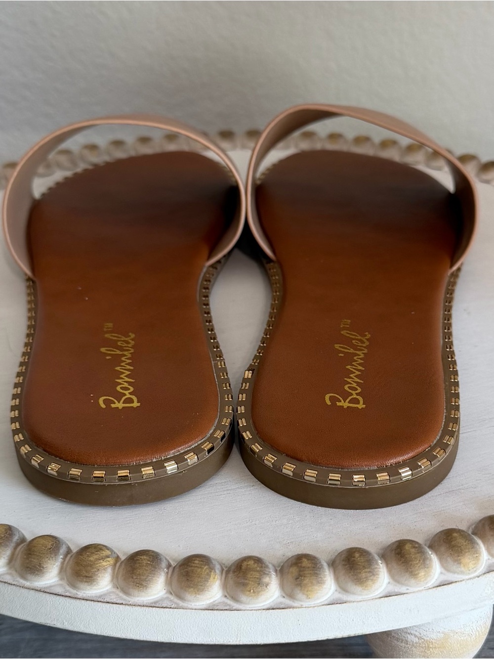 Bonnibel Tan Neutral Embellished Flat Slide Summer Casual Sandals 7.5 - Picture 5 of 9